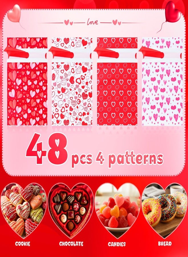 Harloon 48 Pcs Valentine's Day Treat Bags, Heart Shaped Plastic Drawstring Bags, 5.9 x 9.45 Inches Red Heart Gift Bag for Valentine Gifts Exchange Galentine Party Gift Packaging Reusable, 4 Patterns - Image 4